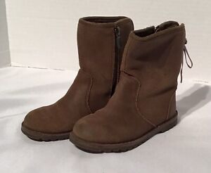 UGG Boots Toddler Girls 7 Brown Leather T Corene Lace Up Ribbon Side Zipper