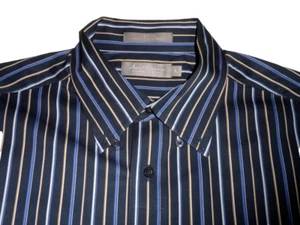 DANIEL CREMIEUX COLLECTION Mens Sz L Long Sleeve Shirt Navy Blue Striped Cotton - Picture 1 of 3