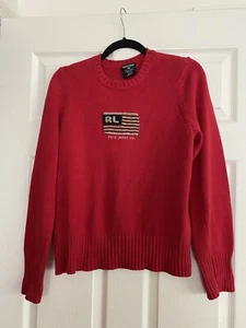 Vintage Polo Jeans Co Ralph Lauren Knit Sweater American Flag Youth Size L - Picture 1 of 4