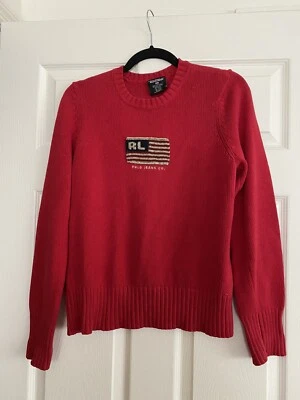 Vintage Polo Jeans Co Ralph Lauren Knit Sweater American Flag Youth Size L - Image 1 of 4