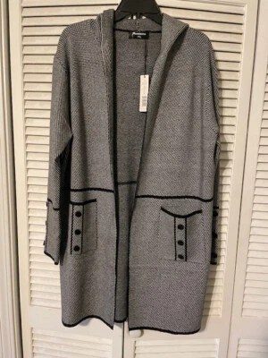 NUEVO CON ETIQUETAS Romimona Cárdigan Largo con Capucha Suéter Abrigo Pata de Gallo Bolsillos Talla 1X $198 Foto 1 de 4