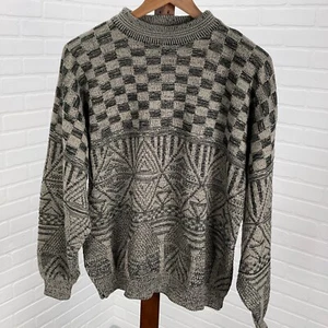 Suéter Expressions Intl Para Hombres XLarge Tostado Negro Cuadros Geométricos Acrílico Años 90 De Colección - Imagen 1 de 9