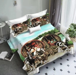 Caravan Bedding Set Duvet Cover Pillow Cases Wagon Gypsy 4 Pc Set Size Double - Picture 1 of 3