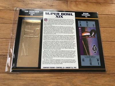 Panel de boletos de oro 22kt del Super Bowl 19 49ers vs. Dolphins - Willabee Ward (NUEVO) Foto 1 de 4