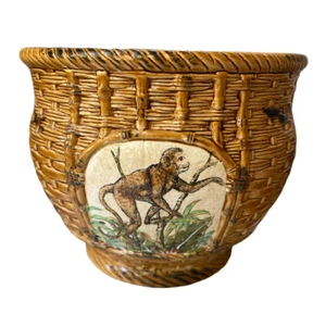 Keramik geflochten Korb Übertopf Vase Design Affe Mönche Deko - Bild 1 von 7