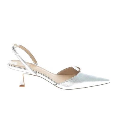 NUEVO EN CAJA Tacón de Gatito Ann Taylor Plateado Metálico Cuero Genuino Talla 7.5/8 Foto 1 de 4