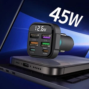 PD 30W Car Charger 6 Outputs for Fast Charging Ideal for All Your Electronics - Zdjęcie 1 z 12