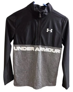 Under Armour Boys Medium 1/4 Zip Lightweight Black White Grey Logo - Picture 1 of 4