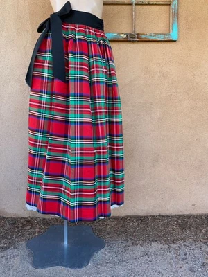 Vintage 60s 70s Ellen Tracy Plaid Taffeta Wrap Long Skirt Size M / 11 - Image 1 of 4