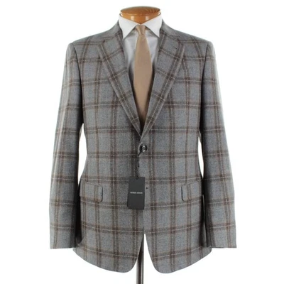 Abrigo Deportivo Giorgio Armani Nuevo con Etiquetas Lana/Cachemira Talla 50R (40R EE. UU.) Gris con Cuadros Marrón Foto 1 de 4