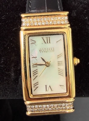ECCLISSI GENUINE DIAMONDS & WOMEN LEATHER BAND WATCH NEW BATTERY IN  BOX 80325 - Image 1 of 4
