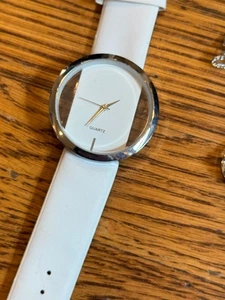 Womens White Faux Leather Watch with Necklace Earrings Ring Set Christmas Gift - Picture 1 of 10
