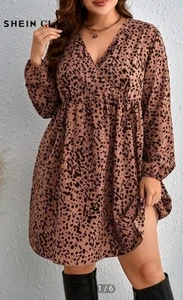 SHEIN Classic Plus Dalmatian Print Lantern Sleeve Dress Size Curve 0XL UK 16 - Picture 1 of 8