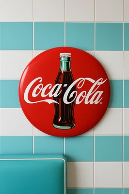 Letrero publicitario de Coca Cola de 16" con botón de cúpula de metal Foto 1 de 4