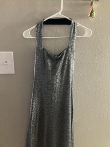 Silver maxi dress with halter neck Size 6 Brand: Scott McClintock - Picture 1 of 6