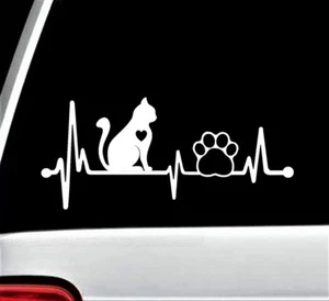 Cat Heartbeat Lifeline Paw Decal Sticker for Car Window laptop 8 Inch BG 147 - Picture 1 of 3
