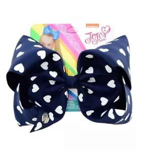 Jojo 8" Navy Blue with White Hearts Bow, New - Picture 1 of 1