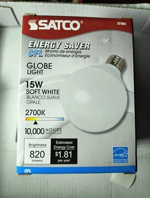 Satco S7304 15W Globe Light CFL 2700k Soft White - E26 Medium  base bulb - Image 1 of 4