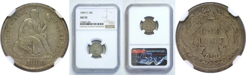 1869-S Seated Liberty Dime NGC AU-53 Cover