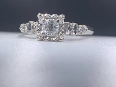 Anillo de compromiso antiguo europeo de diamantes de oro blanco de 14k de 0,33 quilates talla 6,5 Foto 1 de 4