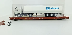 Märklin H0 - 4742 vagón de piso bajo para transporte de camiones "Bauknecht" en embalaje original - Imagen 1 de 7
