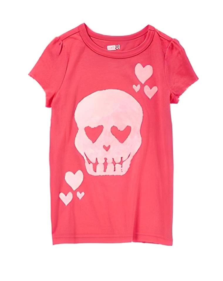 NEW Girl's Coral Crazy 8 Glitter Skull Hearts Shirt XS 4, L 10/12, XL 14 - Image 1 of 1