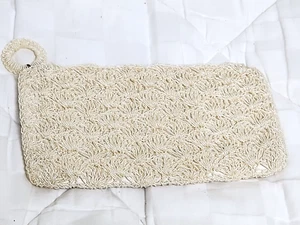 VINTAGE GARY GAIL DALLAS MADE IN JAPAN OFF WHITE BEADED zippered Clutch PURSE - Picture 1 of 12