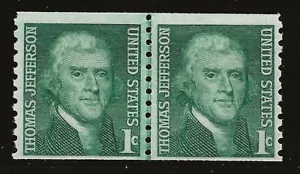 US Scott #1299, Line Pair 1968 Jefferson 1c FVF MNH - Picture 1 of 1