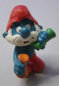 Puffi papà puffo vintage Schleich Peyo 1983 statuina sollevamento pesi altezza 2" - Foto 1 di 8
