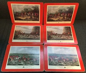 Fox Hunt Hunting Set 6 Cork Back Dinner Placemats Red Rim by Clover #2 - Picture 1 of 12