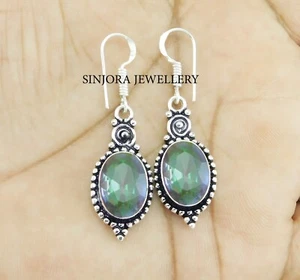 Pendientes colgantes/gotas hechos a mano de plata de ley 925 con piedras preciosas de topacio místico 1,50" - Imagen 1 de 4