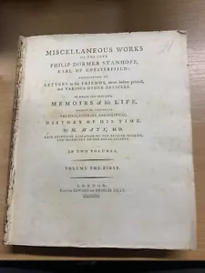 RARE 1777 MISCELLANEOUS WORKS OF PHILIP DORMER STANHOPE VOL 1 BOOK (P7) - Picture 1 of 13