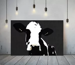POP ART COW 8- DEEP FRAMED CANVAS KITCHEN WALL ART PICTURE PRINT- ANIMAL BLACK - Picture 1 of 15
