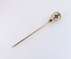Vintage Estate Yellow Gold Tone Simulated Ruby and Garnet Stick Pin 1g
