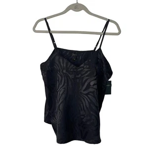 Japna Camisole Top Womens Size Large Black Satin Embossed Zebra Print New - Picture 1 of 10