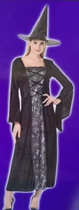 Totally Ghoul Ladies Silver Spider Witch Halloween Costume Dress Witch Hat New - Picture 1 of 5