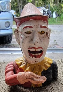 Vintage Gusseisen Zirkus Clown Humpty Dumpty mechanische Bank EXC - Bild 1 von 6