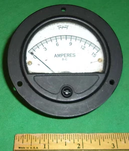 Triplett Model 0321-T (15 Amp) DC Ammeter (MR 35W 015 DC AA) Clean! 3 1/2" Diam. - Picture 1 of 7
