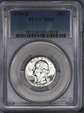 1940-D Washington Quarter 25c PCGS MS65 - Extremely Lustrous! LB Cover