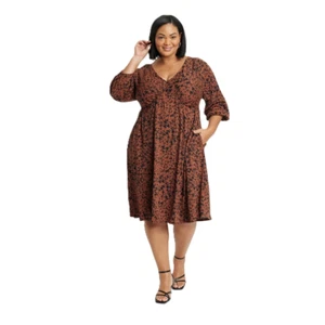 Damen Dolman 3/4 Ärmel Strick Empire Taille Kleid-Ava & Viv™ Braun, 2X - Bild 1 von 3