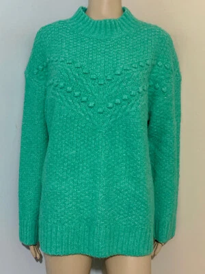 TALBOTS PXL 翡翠绿色雪佛龙电缆拉绒针织衫模拟高领全新带标签 89 美元 — 第 1/4 张图片