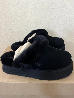 UGG DISQUETTE BLACK SUEDE SHEEPSKIN WOMEN'S COMFORT SLIPPERS US SIZE 8 - Image 1 of 4
