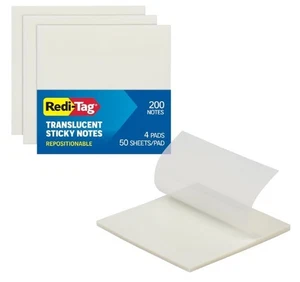 Redi-Tag Translucent Sticky Notes, Transparent Notes, 3" X 3", 4 Pads (1006596) - Picture 1 of 3