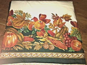 Thanksgiving Harvest Tablecloth Polycotton Green Border Veg Fruit 59 x 88 EXC - Picture 1 of 3