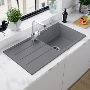 Astini Elmo 100L 1.0 Bowl Granite Croma Grey Reversible Kitchen Sink & Waste - Picture 1 of 5