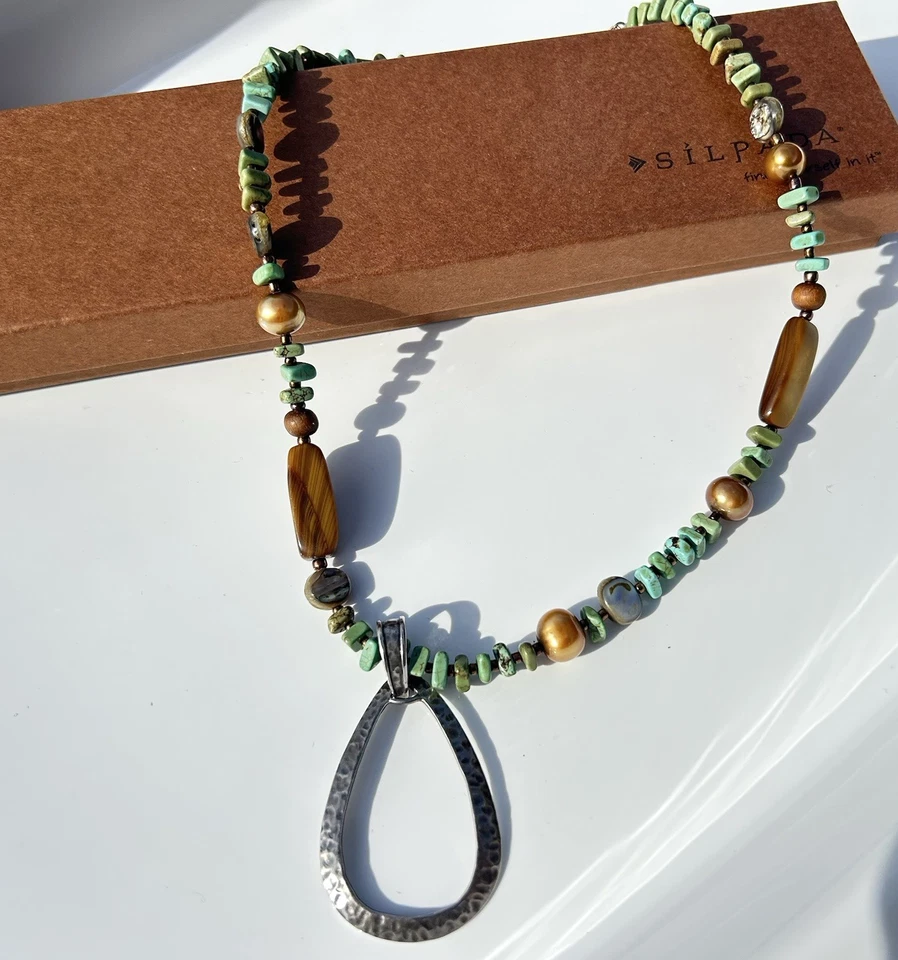 Collar Howlita Verde Azul Esterlina Oxidado Martillado SILPADA N1786 Foto 1 de 4