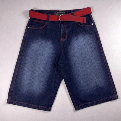 Pantalones Cortos de Jean Southpole Para Hombres 36 Puntada Roja Cinturón Denim Y2K Hip Hop Sueltos Foto 1 de 4