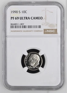 1990-S Roosevelt Dime 10c NGC PF 69 ULTRA CAMEO - Picture 1 of 2