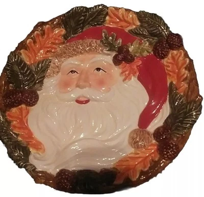 Signature Home Collection Christmas Holiday Santa Claus Ceramic Plate 10" Fall - Image 1 of 4