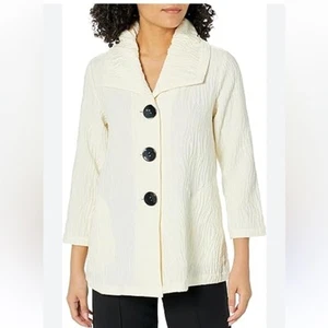 MULTIPLES White Textured Three Quarters Sleeve Wide Collar Button Front Jacket - Picture 1 of 12